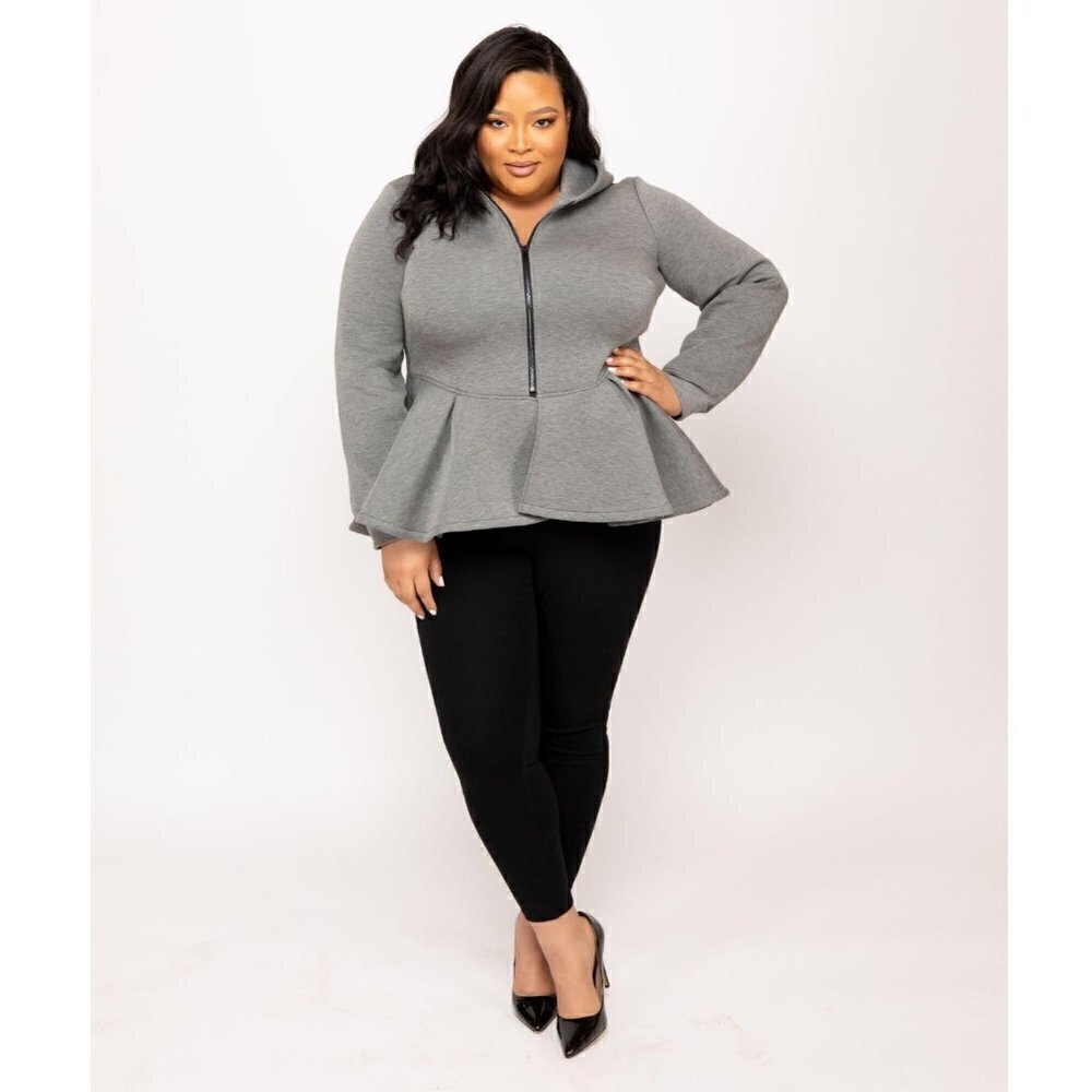 Eleven 60 Gray Peplum Hooded Sweater Jacket 1X